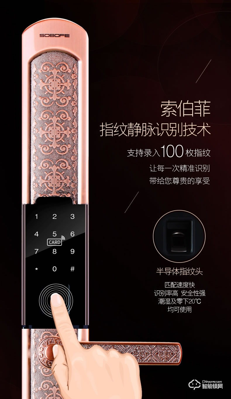 索伯菲智能锁 810奢华欧式复古别墅双开门锁