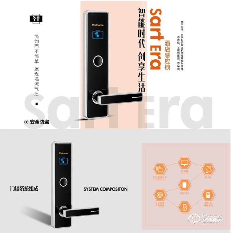 居顶指纹锁 智能电子感应锁宾馆IC卡磁卡锁