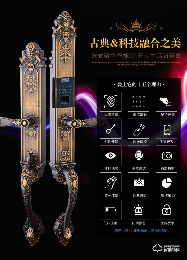 德利智能锁 欧式纯铜指纹门锁