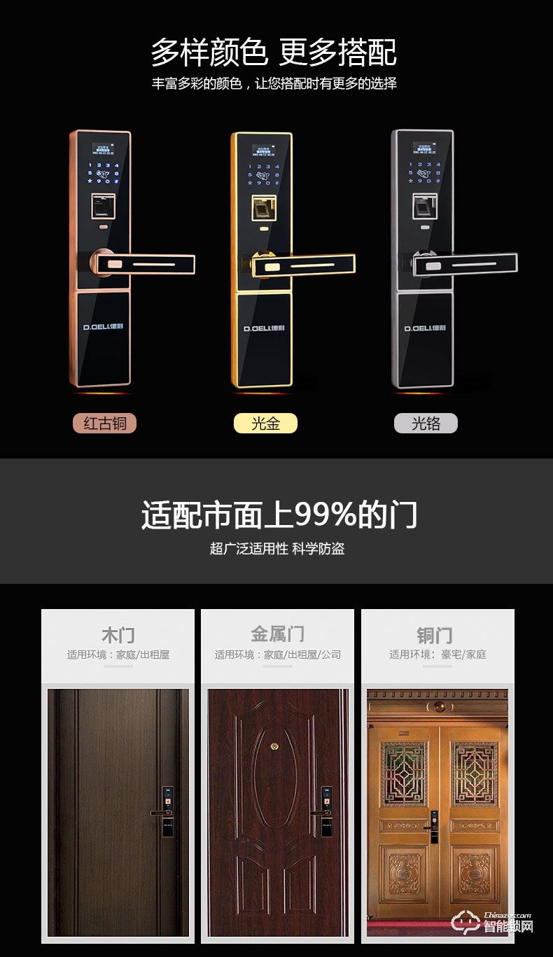 德利智能锁  时尚简约指纹门锁感应刷卡智能锁