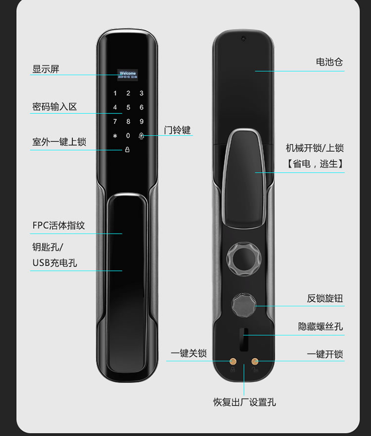 云乐宝智能锁 Q1家用防盗门密码磁卡感应锁