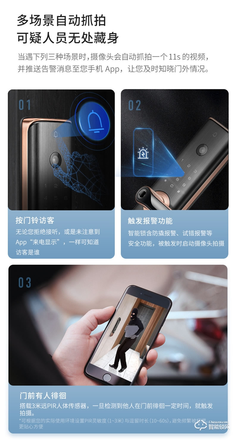凯迪仕指纹锁可视猫眼S110-V 智能锁密码锁